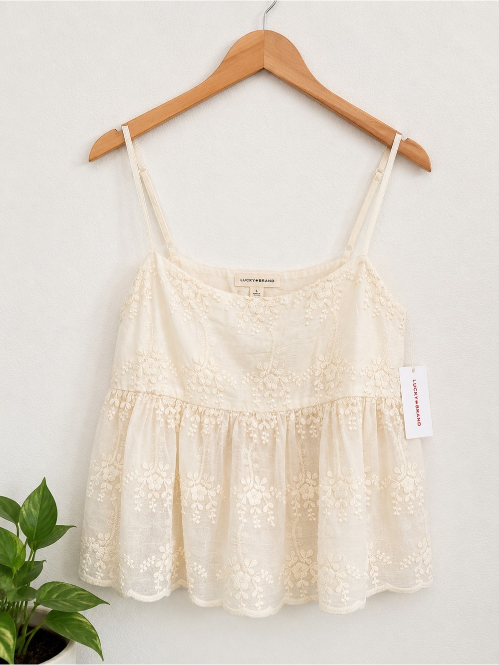 Lucky Brand Floral Embroidered Lace Cami Tank Cottagecore Boho NWT Large